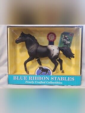 Vintage Blue Box Blue Ribbon Stables Appaloosa Black White Blanket Horse #37034